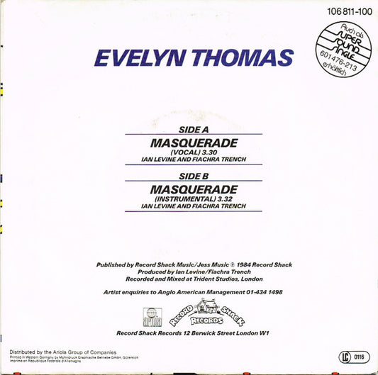 Evelyn Thomas : Masquerade (7", Single)
