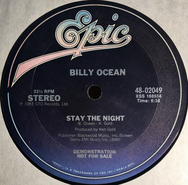Billy Ocean : Stay The Night (12", Promo)