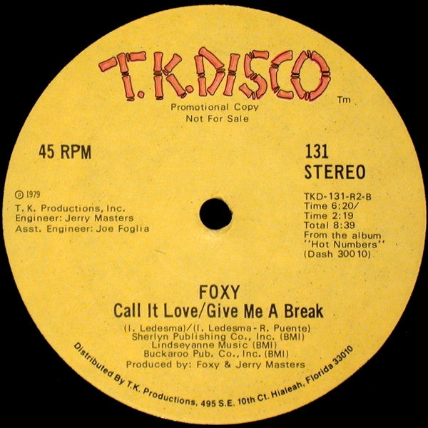 Foxy : Hot Number / Call It Love / Give Me A Break (12", Promo)