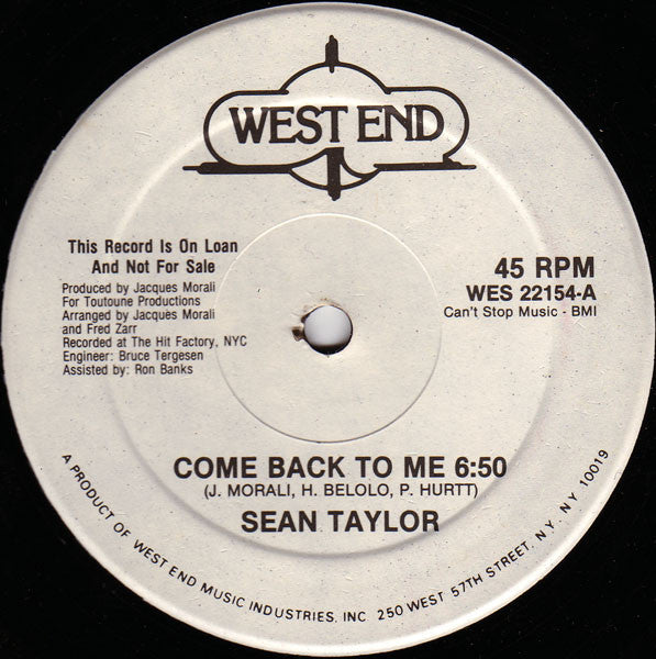 Sean Taylor : Come Back To Me (12", Single, Promo)