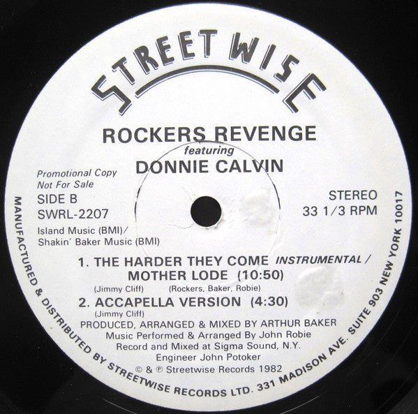 Rockers Revenge Featuring Donnie Calvin : The Harder They Come (12", Promo)