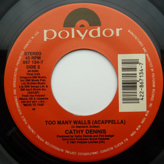 Cathy Dennis : Too Many Walls (7")