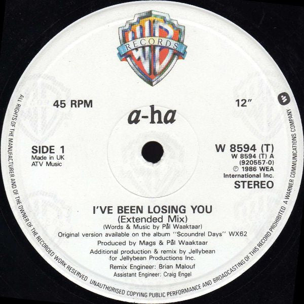 a-ha : I've Been Losing You (Extended Mix) (12", PRS)