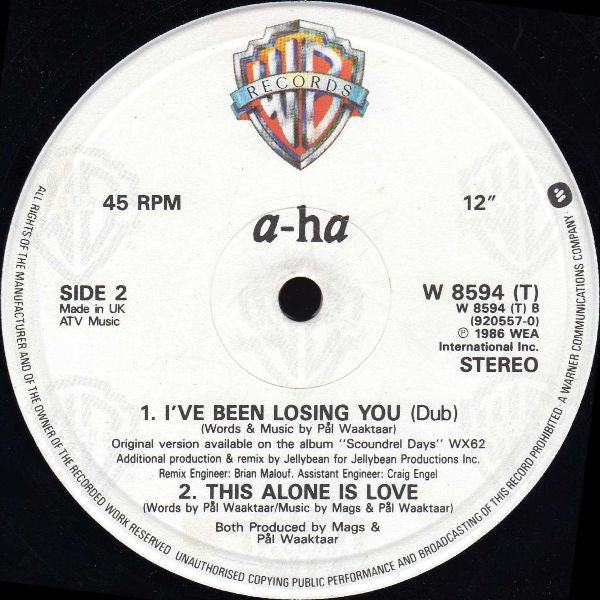 a-ha : I've Been Losing You (Extended Mix) (12", PRS)