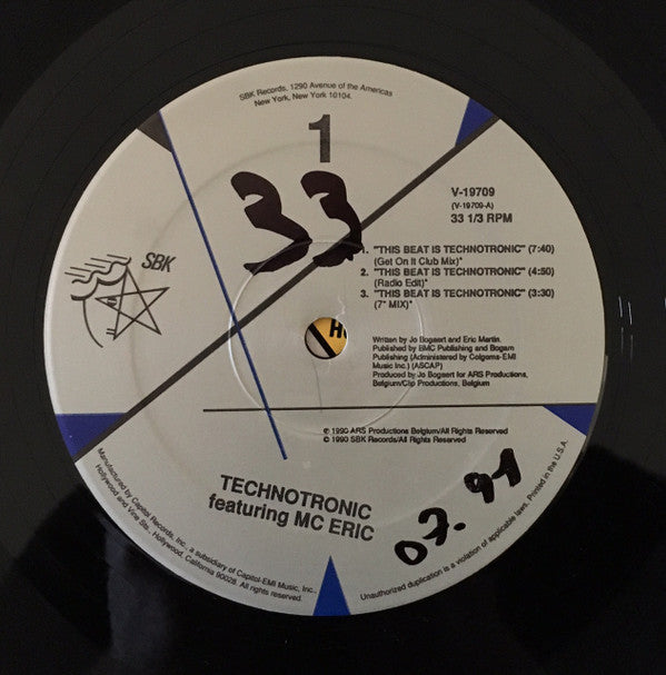 Technotronic Featuring MC Eric : This Beat Is Technotronic (12", Single)