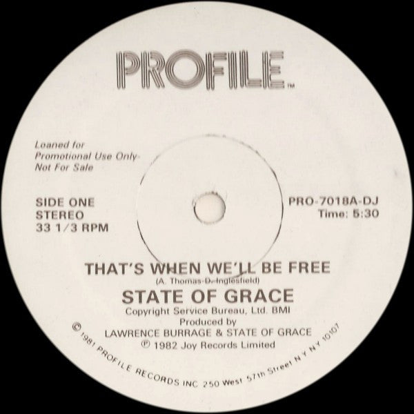 State Of Grace (3) : That's When We'll Be Free (12", Promo)
