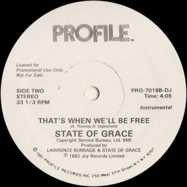 State Of Grace (3) : That's When We'll Be Free (12", Promo)