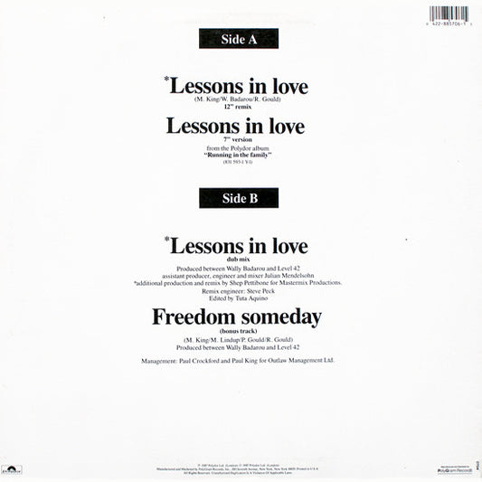 Level 42 : Lessons In Love (12", Single, Ind)