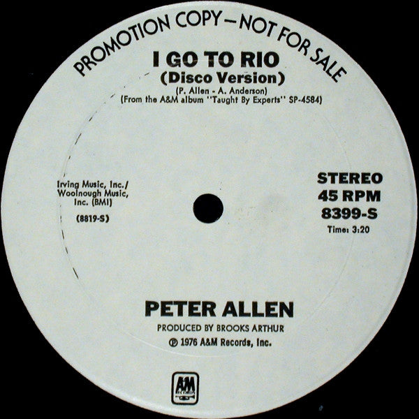 Peter Allen : I Go To Rio (Disco Version) (12", Promo)