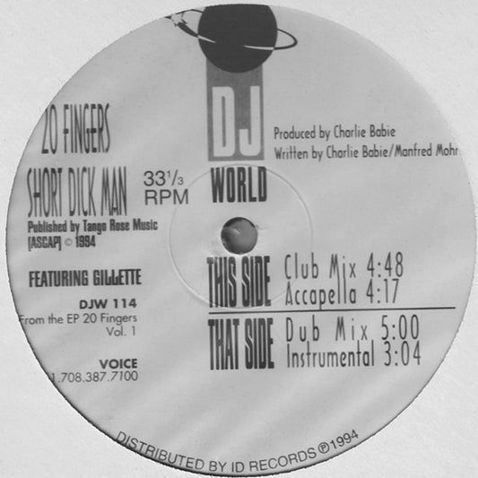 20 Fingers Featuring Gillette : Short Dick Man (12")