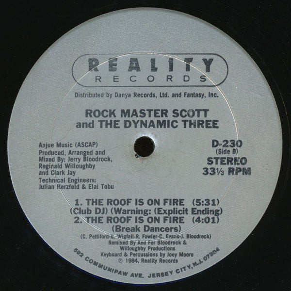 Rock Master Scott And The Dynamic Three : Request Line / The Roof Is On Fire (12")