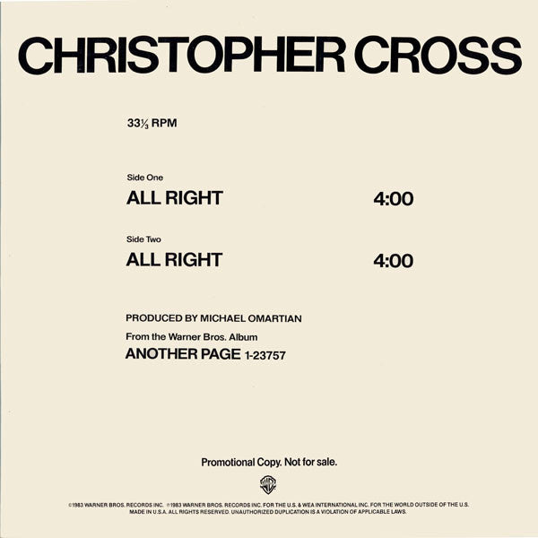 Christopher Cross : All Right (12", Promo)
