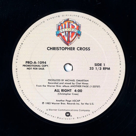 Christopher Cross : All Right (12", Promo)