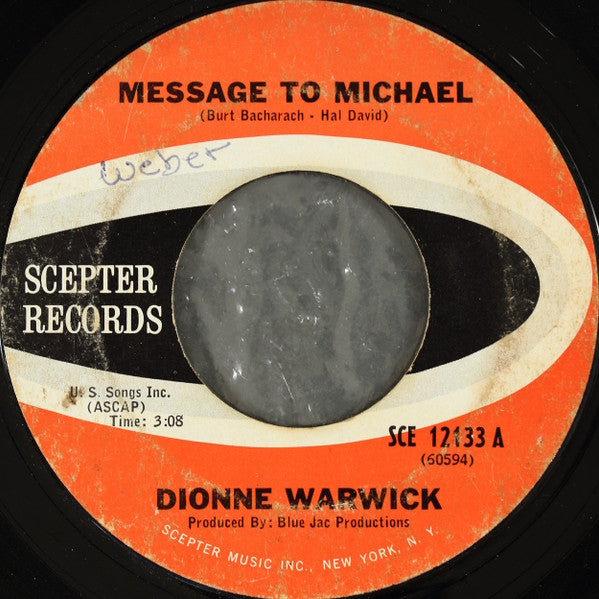 Dionne Warwick : Message To Michael (7", Single, Styrene, Pit)