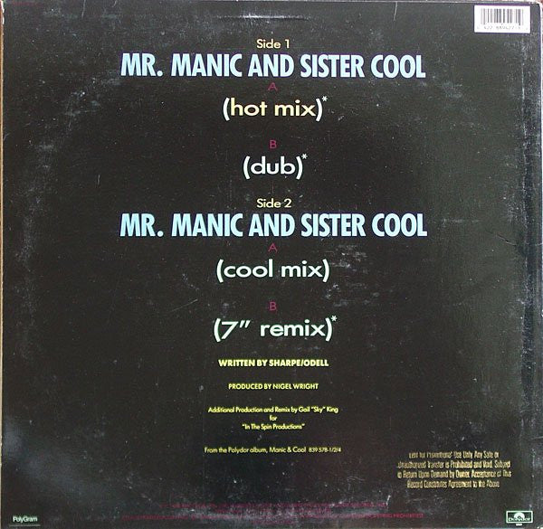Shakatak : Mr. Manic & Sister Cool (12", Promo)