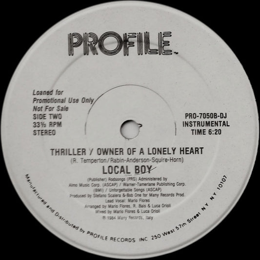 Local Boy : Thriller / Owner Of A Lonely Heart (12", Promo)