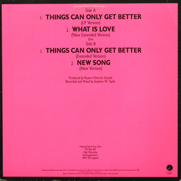 Howard Jones : Things Can Only Get Better (12", Pin)