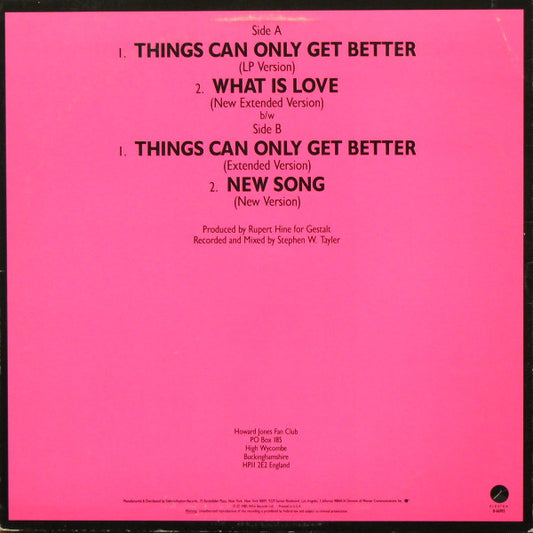 Howard Jones : Things Can Only Get Better (12", Pin)