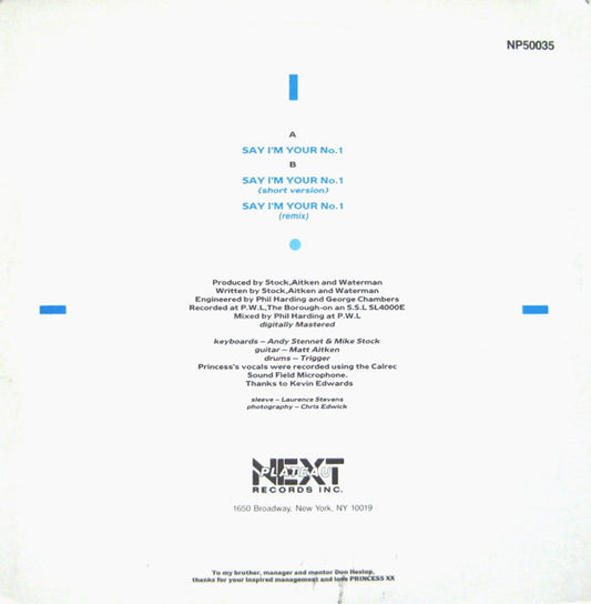 Princess : Say I'm Your No. 1 (12", Pic)