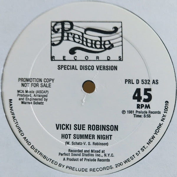 Vicki Sue Robinson : Hot Summer Night (Special Disco Version) (12", Promo)