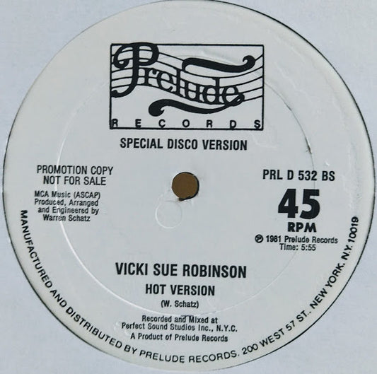 Vicki Sue Robinson : Hot Summer Night (Special Disco Version) (12", Promo)