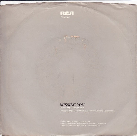 Diana Ross : Missing You (7", Single, Ind)