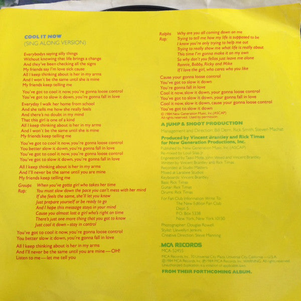 New Edition : Cool It Now (7", Single, Glo)