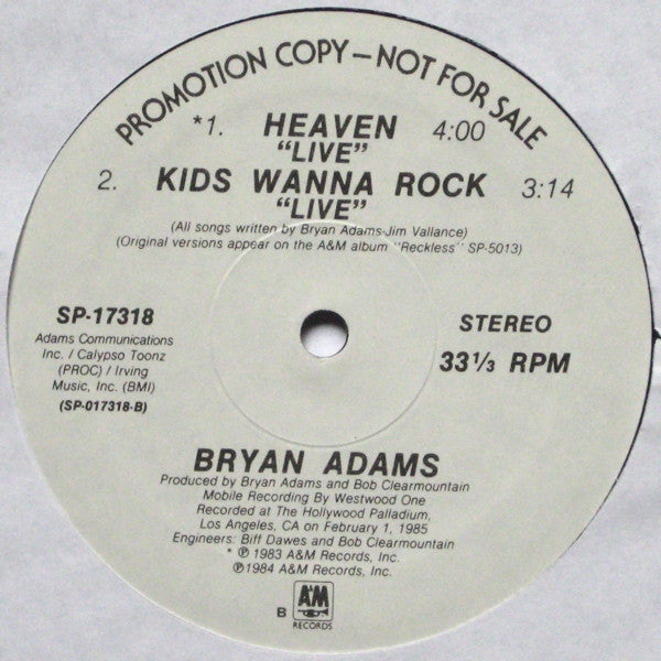 Bryan Adams : Heaven (12", Promo)