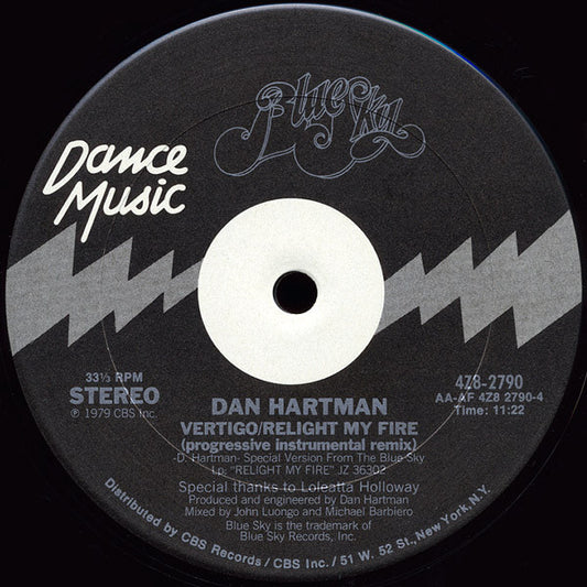 Dan Hartman : Vertigo / Relight My Fire (12", Single, P/Mixed, Pit)