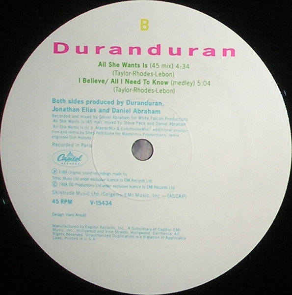 Duranduran* : All She Wants Is (12", Single, Pic)