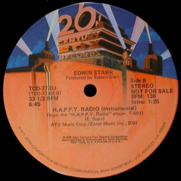 Edwin Starr : H.A.P.P.Y. Radio (12", Promo)