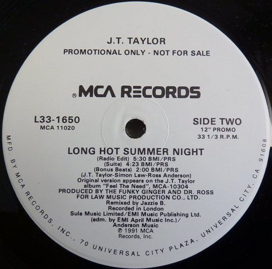 J.T. Taylor : Long Hot Summer Night (12", Single, Promo)