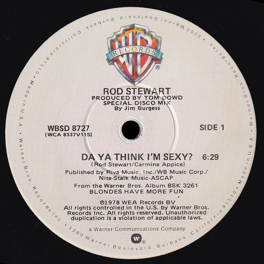 Rod Stewart : Da Ya Think I'm Sexy? (Special Disco Mix) (12")