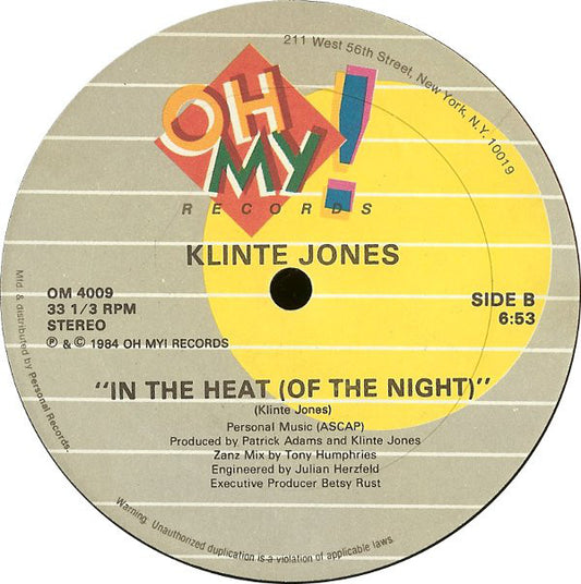 Klinte Jones : In The Heat (Of The Night) (12")