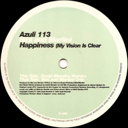 Bini And Martini* : Happiness (My Vision Is Clear) (12")