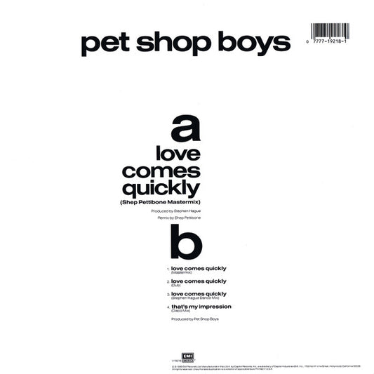 Pet Shop Boys : Love Comes Quickly (12", Single)