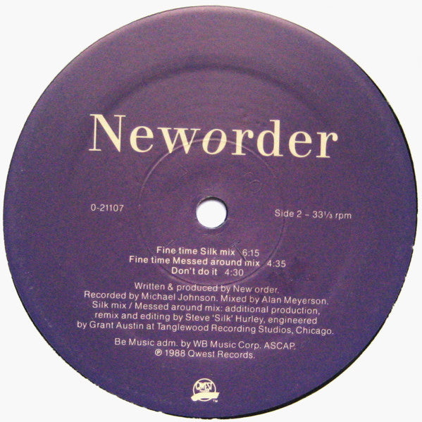 New Order : Fine Time (12", Maxi, Spe)