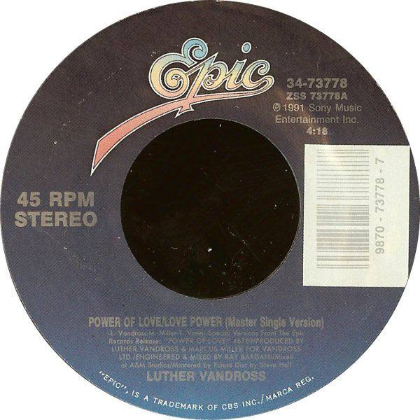 Luther Vandross : Power Of Love / Love Power (7", Single, Styrene, Car)