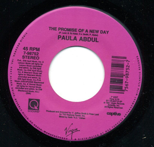 Paula Abdul : The Promise Of A New Day (7", Single)