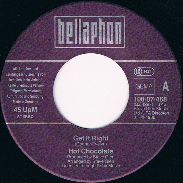 Hot Chocolate : Get It Right (7", Single)