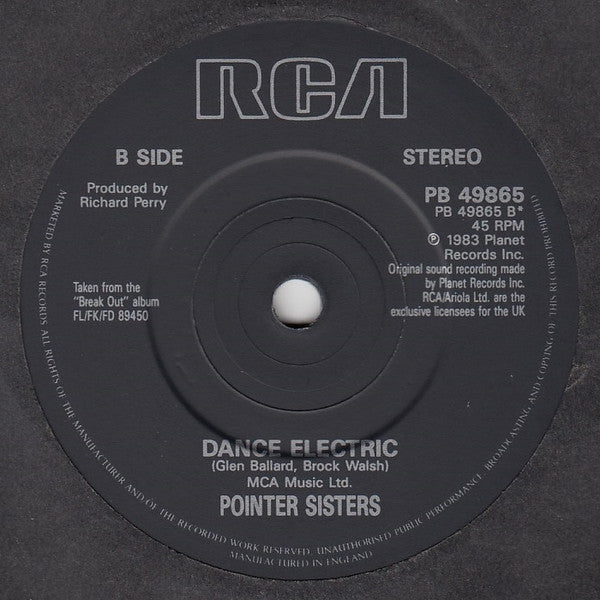 Pointer Sisters : Back In My Arms (7", Single)
