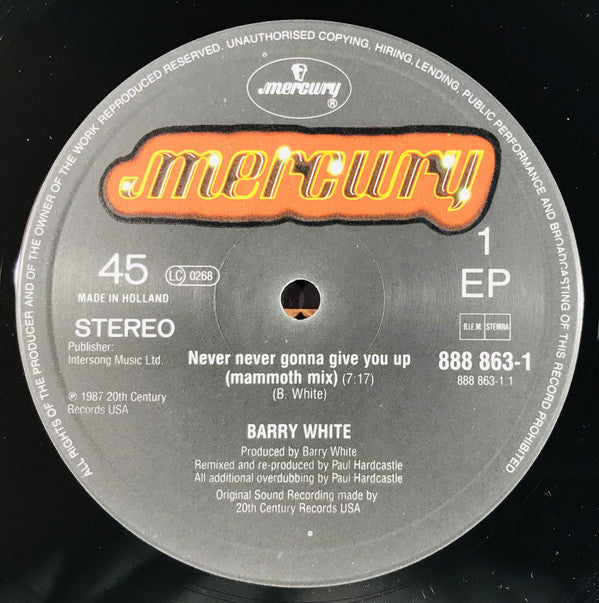 Barry White : Never, Never Gonna Give You Up (Paul Hardcastle Remix) (12")