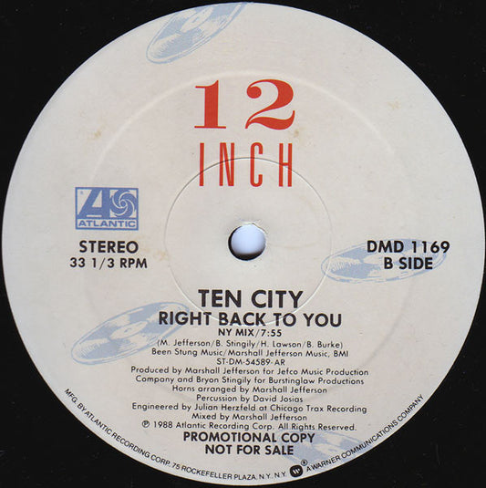 Ten City : Right Back To You (12", Promo)