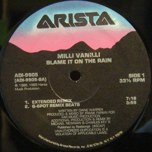 Milli Vanilli : Blame It On The Rain (12")