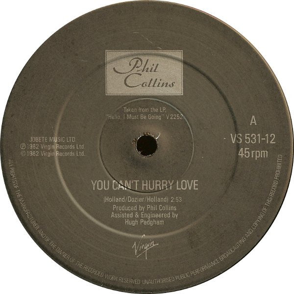 Phil Collins : You Can't Hurry Love (12", Single)