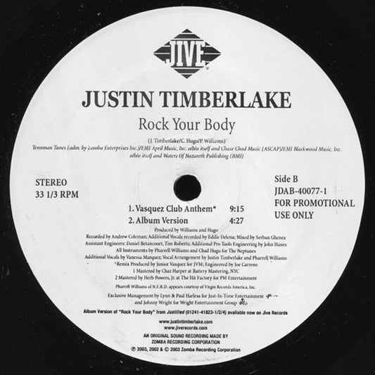 Justin Timberlake : Rock Your Body (12", Promo)