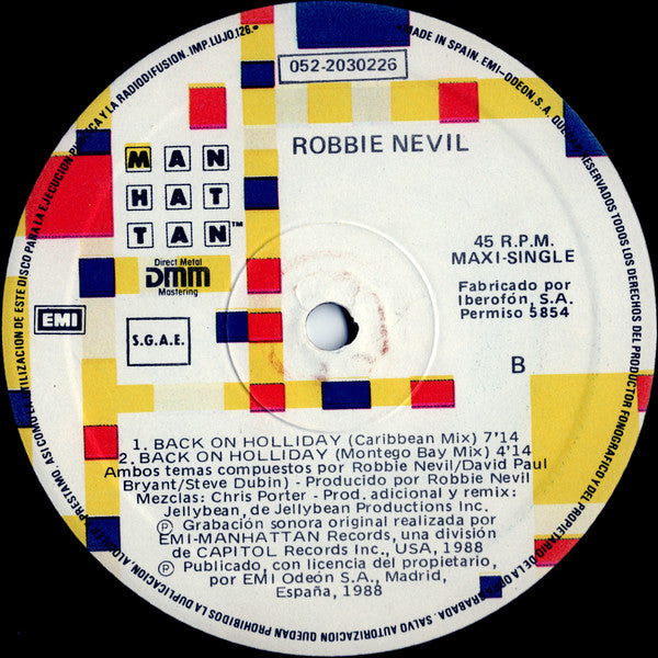 Robbie Nevil : Back On Holiday (12", Maxi)