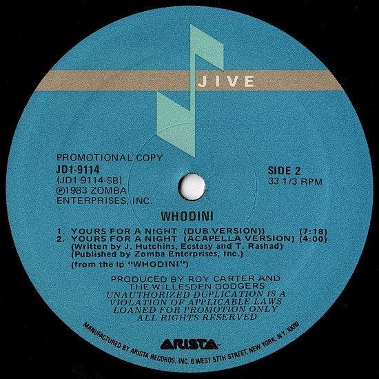 Whodini : Yours For A Night (12", Promo)
