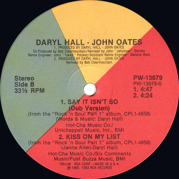 Daryl Hall - John Oates* : Say It Isn't So (12", Single)
