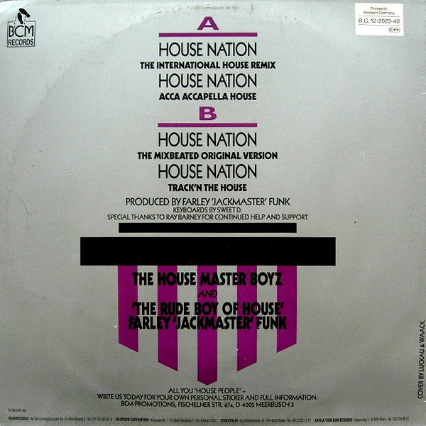 The House Master Boyz* And 'The Rude Boy Of House' Farley 'Jackmaster' Funk* : House Nation (12")